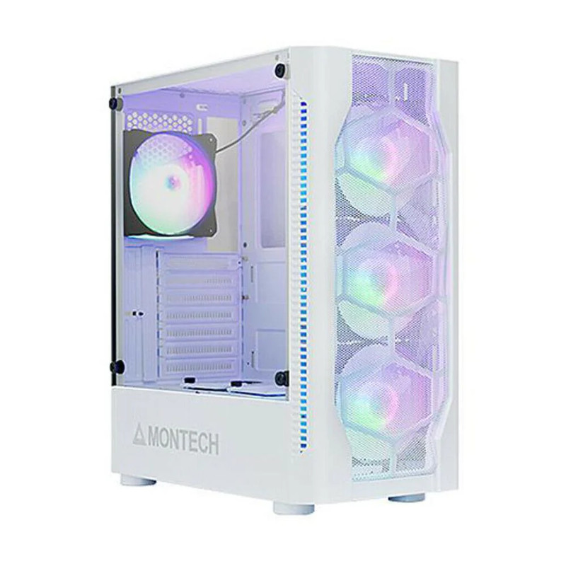 Montech X1 Compact ATX Mid Tower Mesh Case w/ 120MM RGB Fan- White - صندوق